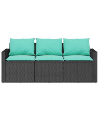 Garden Sofa Black with blue cushions PE rattan Medium
