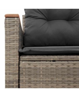 Garden Sofa Grey PE Rattan, Powder-Coated Steel, Solid Acacia Wood