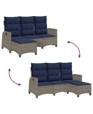 Reclining Garden Sofa Gray Poly Rattan 3-Seater