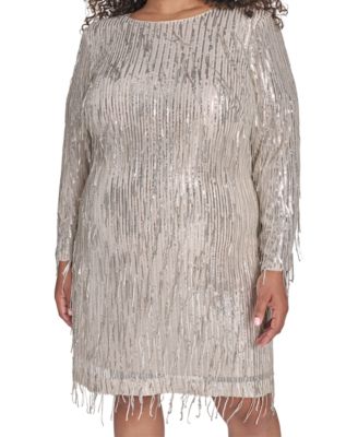 Plus Size Long Sleeve Sequin Cocktail Dress