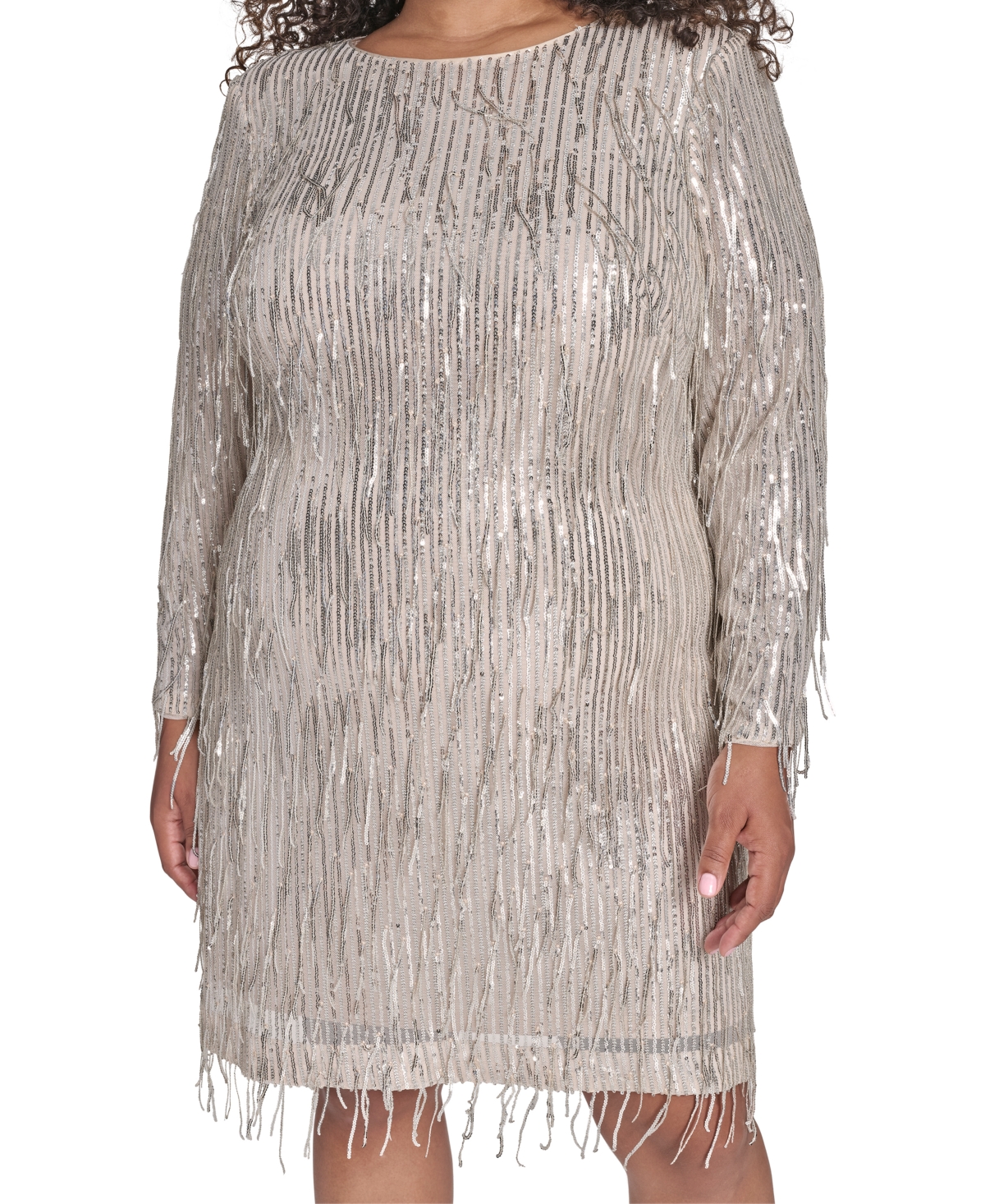 Eliza J Plus Size Long Sleeve Sequin Cocktail Dress In Silver