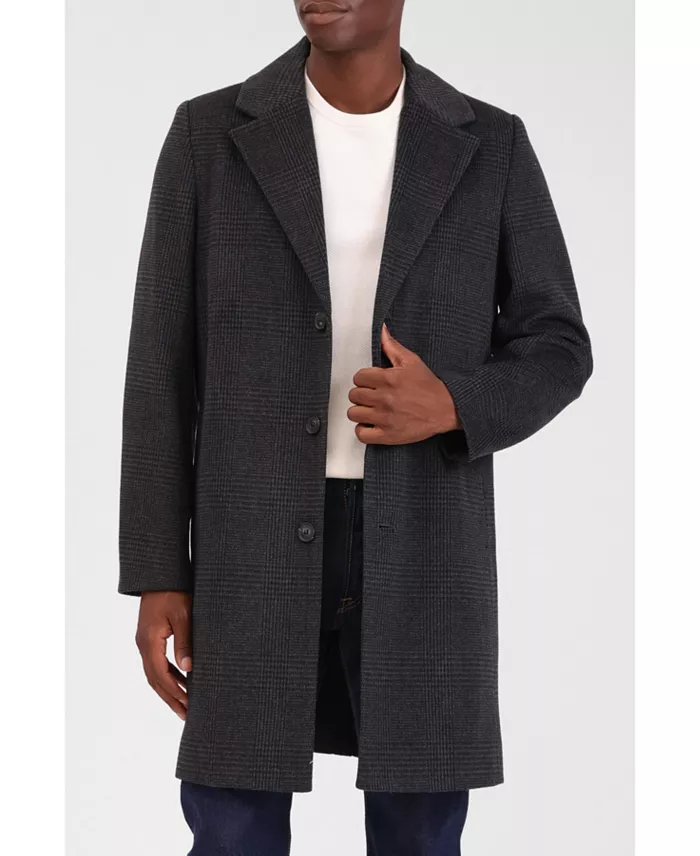 Men's Houndstooth Faux Wool Top Coat - thumbnail 7