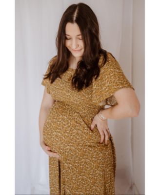 Maternity Mustard Floral Smocked Maxi Dress