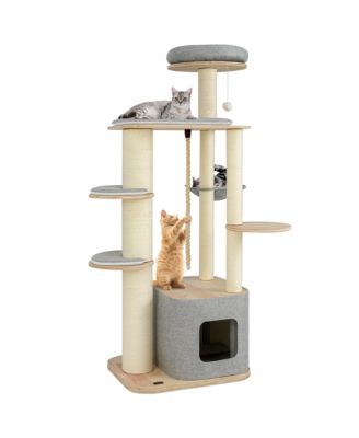 63'' Tall Modern Cat Tree w/ Perch Condo Hammock 5.6'' Scratching Posts