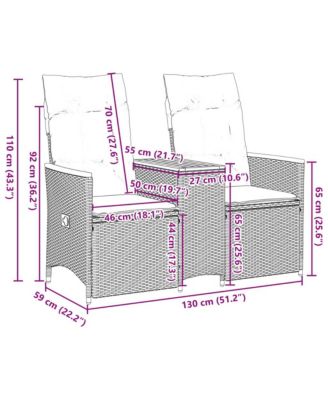 Reclining Garden Sofa Black PE rattan 2-seater