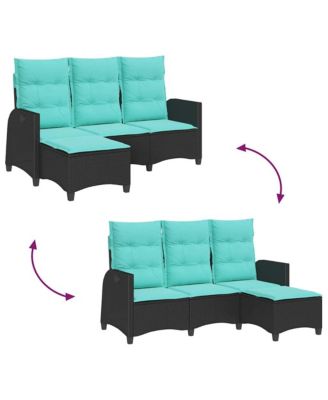 Reclining Patio Sofa with Cushions L-shaped Black Poly Rattan