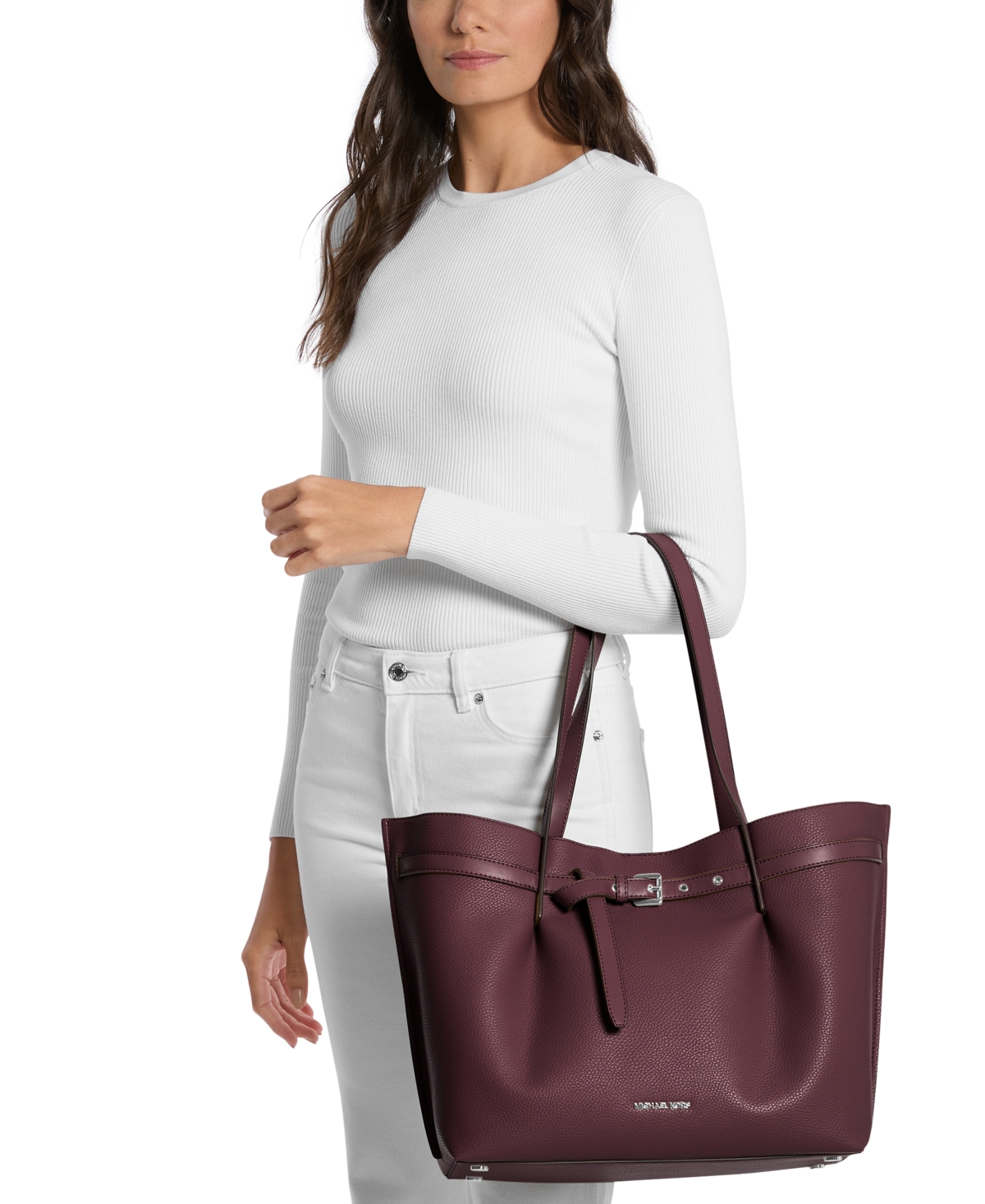 Michael Kors Michael  Emilia Extra Large East West Center Zip Tote Bag In Burgundy