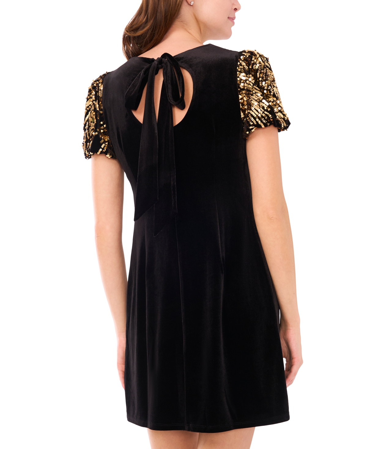 Cece Women's Puffy Scoop Neck Short Sleeve Dress In Black