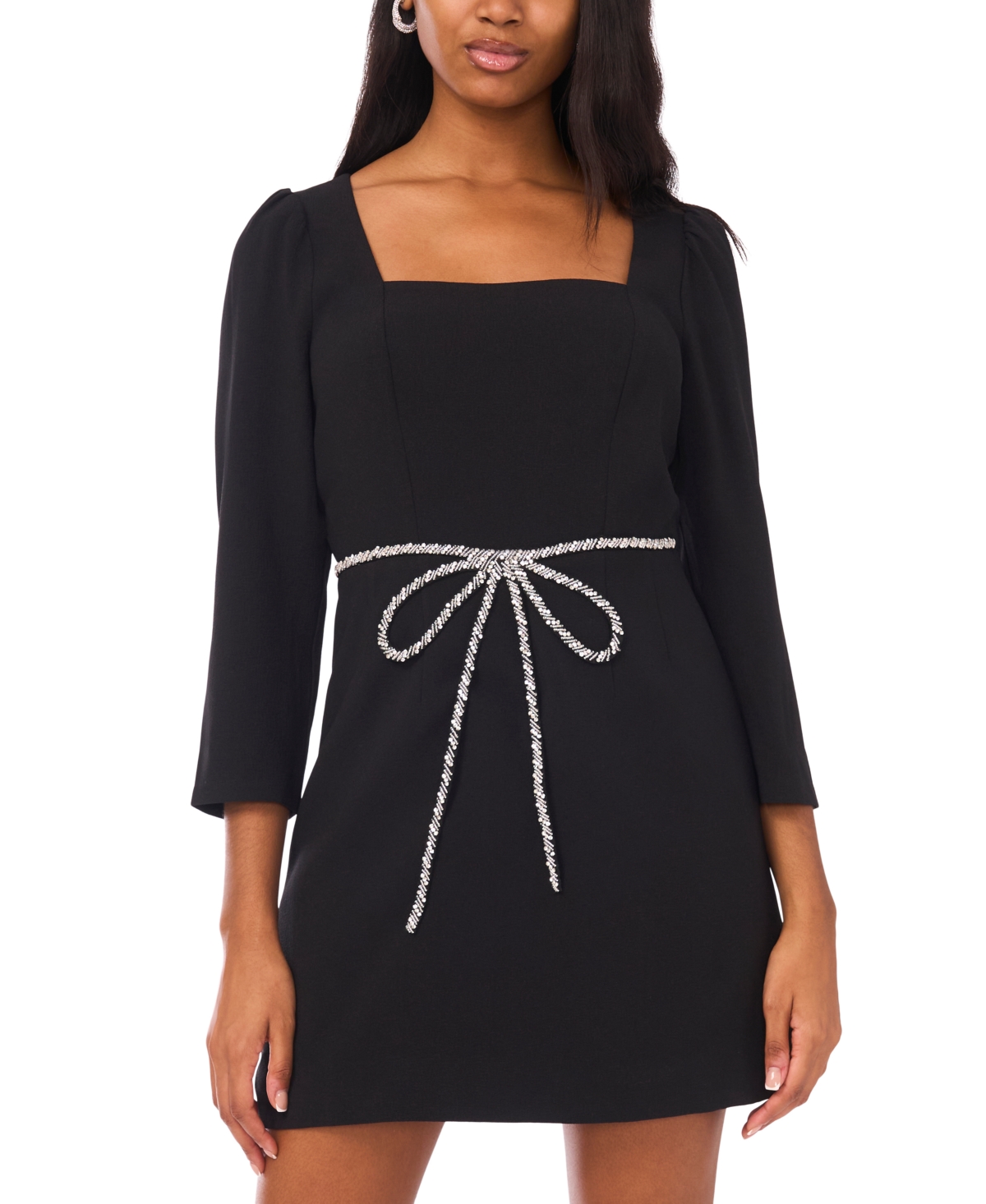 CeCe Women's Long Sleeve Square Neck Applique Dress