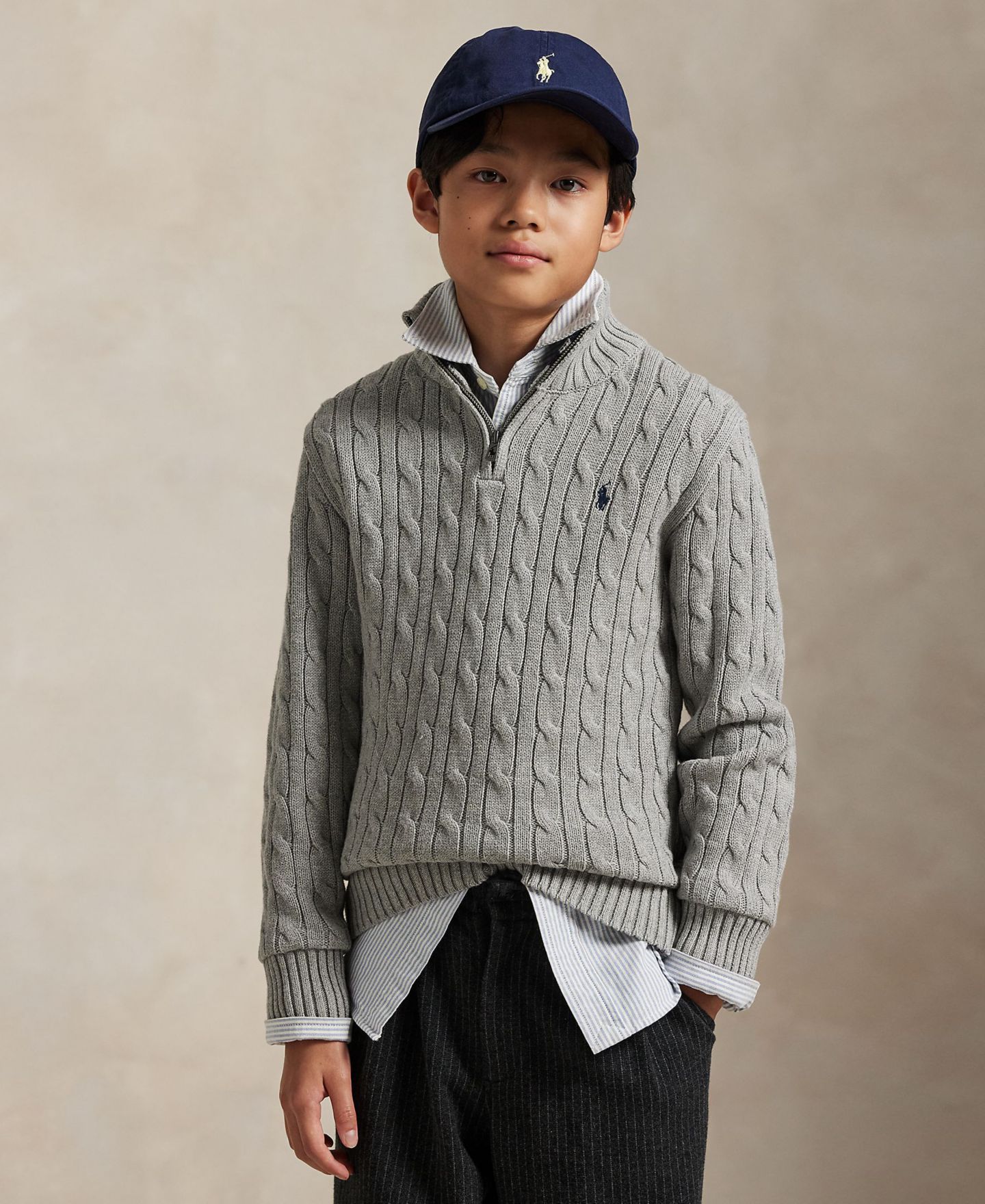 Свитер Polo Ralph Lauren Cable-Knit Cotton Quarter-Zip Sweater для мальчиков, цвет: Меланжевый — фото 1