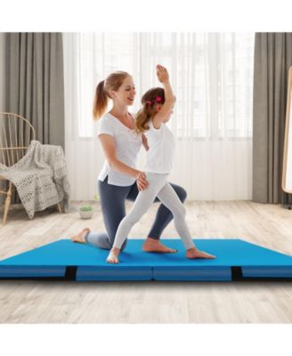 4ft x 4ft x 4in Bi-Folding Gymnastic Tumbling Mat with Handles and Cover-Blue