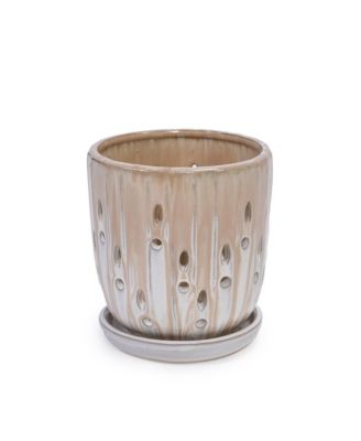 Modern Striped Ceramic Planter Set of 2
