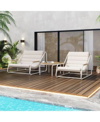 Outdoor Chaise Lounge Chairs Set of 3 with Acacia Side Table