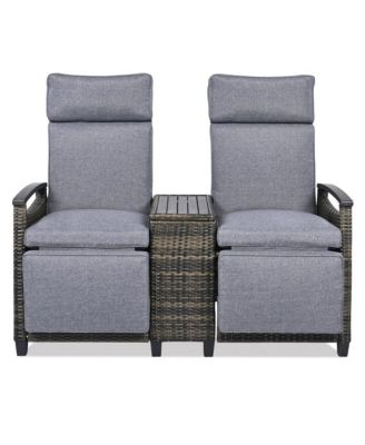 Backrest Wicker Outdoor Recliner Loveseat Set - Gray