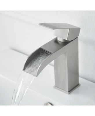 Waterfall Single Hole Single-Handle Low-Arc Bathroom Sink Faucet With Pop-up Drain Assembly In Brushed Nickel