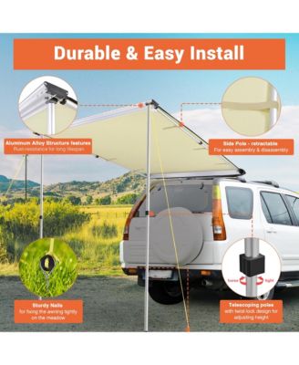 4.4x6.6 Ft Vehicle Awning with Eagle Side Wall Roof Rack Pull-Out Sun Shade Camp