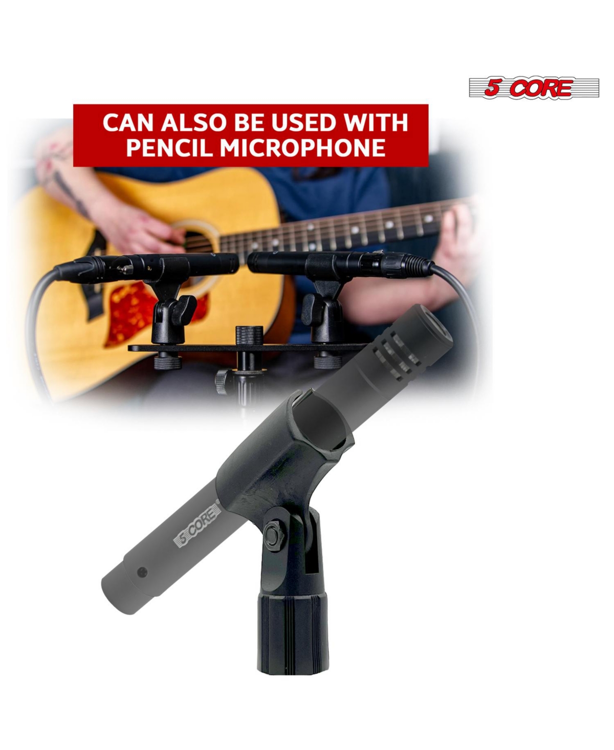 5 Core Microphone Clip Holder 2 Pieces with Screw Adapters 5/8 to 3/8 Inch