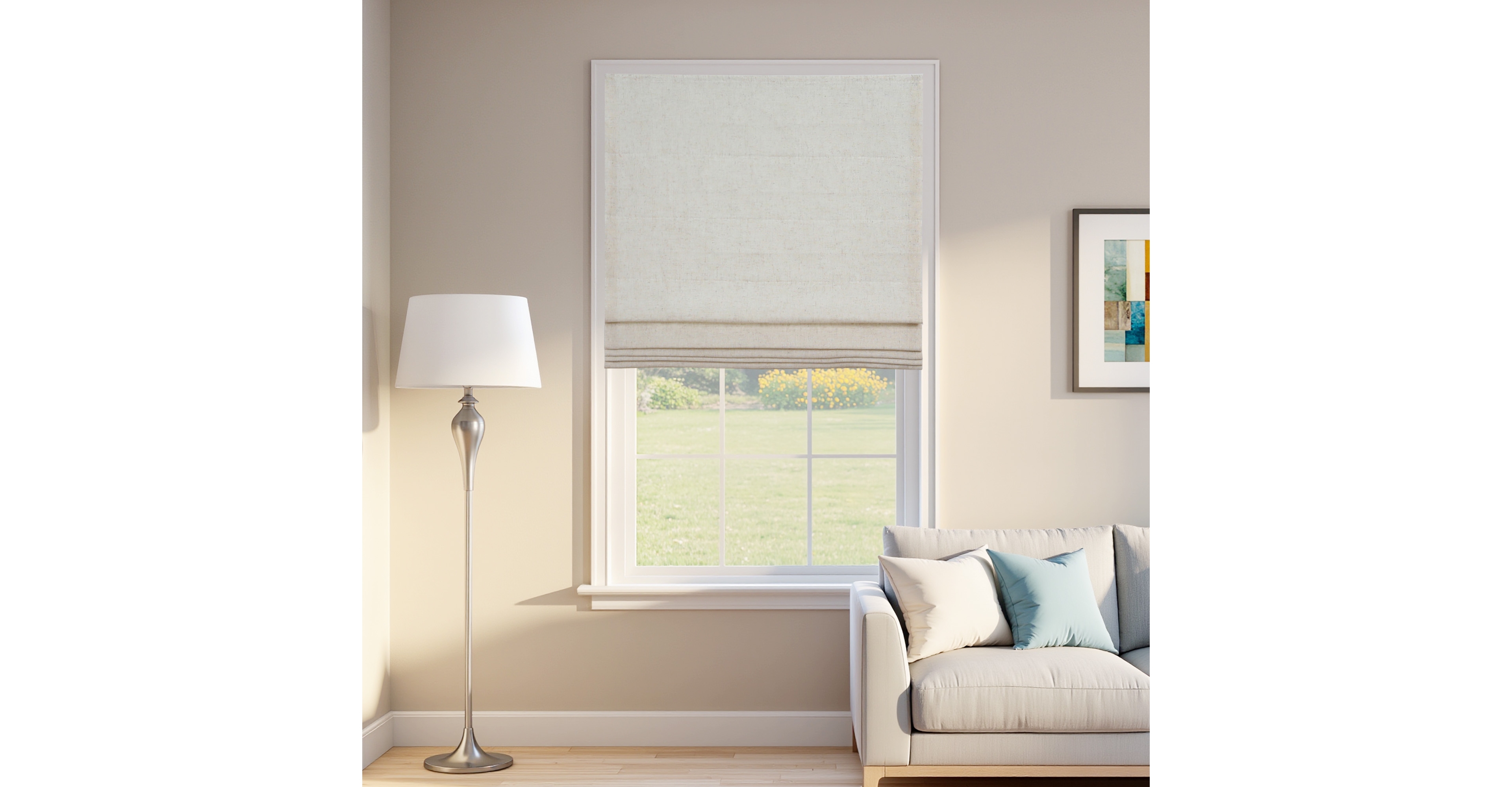 Shadisfy Linen Blend Cordless Roman Blinds, Light Filtering Pull Down Window 37"x64" Natural
