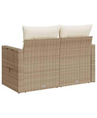 Garden Sofa Beige PE Rattan, Powder-Coated Steel Medium Foldable