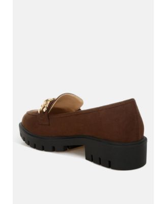 Womens Jacop Micro Suede Metal Chain Link Loafers