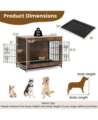 Industrial Dog Crate Furniture Heavy-duty Kennel Cage w/ 3 Chew-proof Walls Large