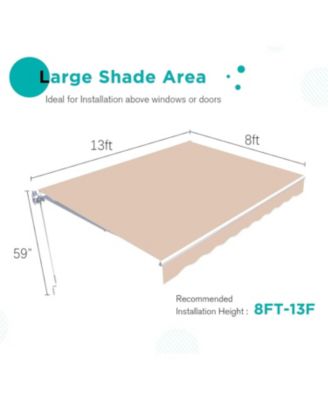 13'x8' Manual Retractable Awning Sun Shade, Patio Awning Canopy