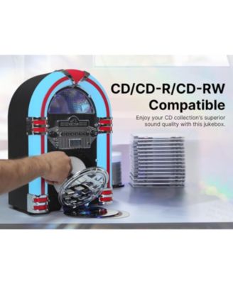 BROADWAY Desktop Bluetooth LED Jukebox Speaker with CD Player and FM Radio - Mahagony