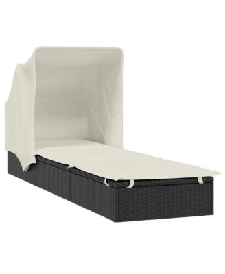 Sunbed Black Poly Rattan 83.9 in x 24.8 in x 38.2 in Foldable