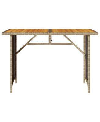 Patio Table with Wooden Top Beige Poly Rattan