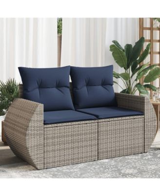 Patio Sofa with Cushions 2-Seater Gray Poly Rattan