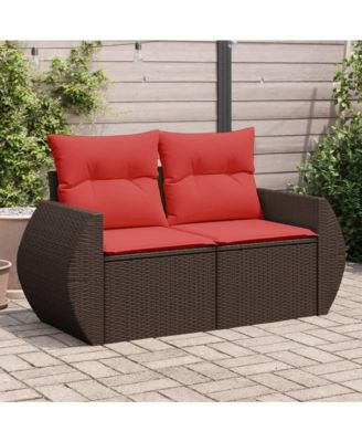 Patio Sofa with Cushions 2-Seater Brown Poly Rattan