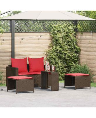5 Piece Patio Sofa Set with Cushions Stackable Brown Poly Rattan