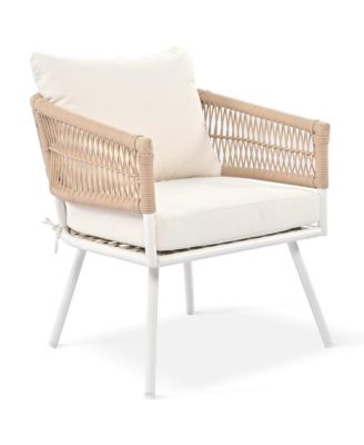 - 4-Piece Patio Furniture Set with Acacia Wood Table - Creamy Beige