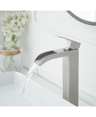 Waterfall Single Hole Single Handle Bathroom Vessel Sink Faucet With Drain Assembly in Brushed Nickel