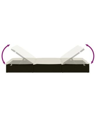Sunbed Black PE Rattan Double Adjustable Armrests Sunbed