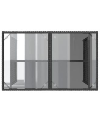 Patio Table with Glass Top Black 43.3"x26.8"x27.6" Poly Rattan