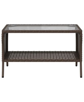 Patio Sofa 2-Seater with Cushions&Table Brown Poly Rattan