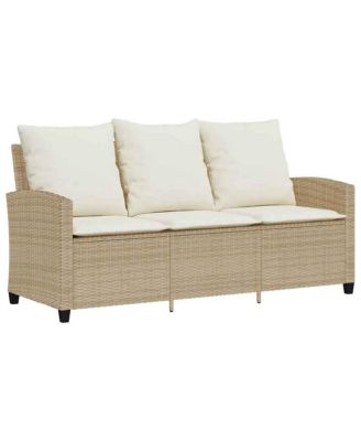 Garden Sofa Beige PE rattan 3-Seater Removable Covers