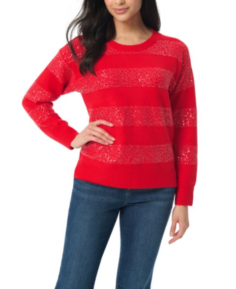 Женский свитер Gloria Vanderbilt Striped Sequin Long Sleeve, цвет: Клубничный