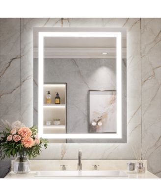 Inch LED Bathroom Vanity Mirror Tempered Glass Front & Backlit Dimmable 3 Color Lighted Mirror Anti-fog Memory Function Frameless