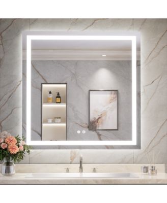 Inch LED Bathroom Vanity Mirror Tempered Glass Front & Backlit Dimmable 3 Color Lighted Mirror Anti-fog Memory Function Frameless
