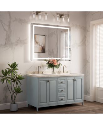 Inch LED Bathroom Vanity Mirror Tempered Glass Front & Backlit Dimmable 3 Color Lighted Mirror Anti-fog Memory Function Frameless