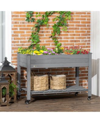 Outsunny Elevated Wooden Planter Box with Wheels