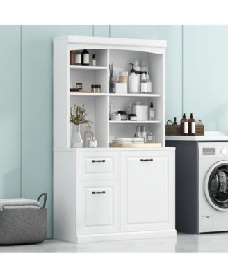 70.9" Tall MDF Freestanding Organizer Bathroom Tilt-Out Hamper Cabinet