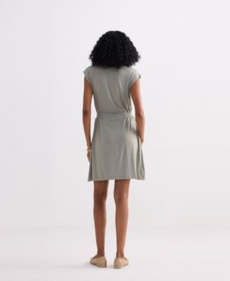 Women's Short Dress With Smocking Side Detail in Light Olive