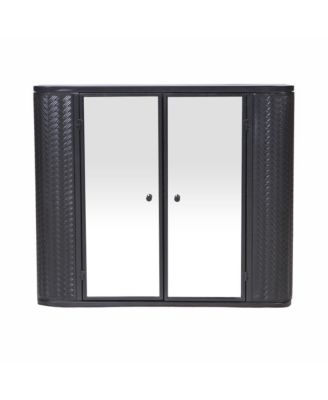 Black Wall-Mounted Vanity 2 Mirrored Doors & Open Shelf