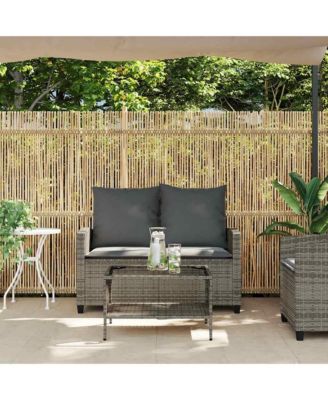 Garden Sofa Grey PE rattan 2-Seater Water-resistant materials