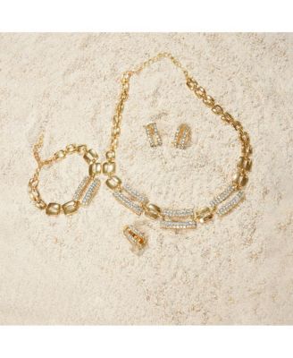 Women's Gold Embellished Geometric Necklace, Earrings, Bracelet And Ring (Set Of 4)