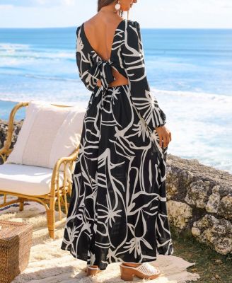 Women's Pleated Tie Back Midi Beach Dress