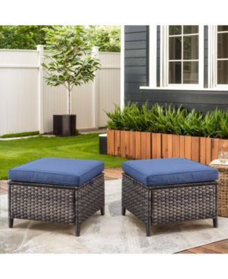 Gymojoy ArcLine PE Wicker Outdoor Patio Ottoman with Olefin Cushions